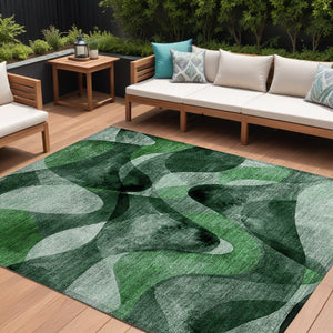 Homeroots 9' X 12' Fern Green Abstract Washable Non Skid Indoor Outdoor Area Rug Fern Polyester 561595