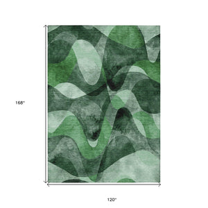 Homeroots 10' X 14' Fern Green Abstract Washable Non Skid Indoor Outdoor Area Rug Fern Polyester 561596