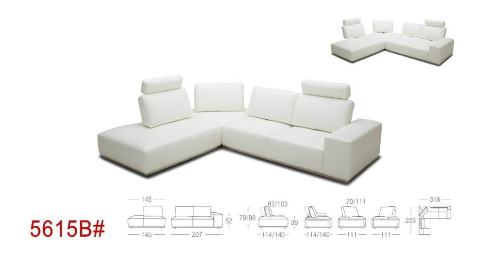 VIG Furniture Martha Right-Facing Modern Sectional Sofa In Off-White Leather Split With Tufted Seats & Adjustable Backs VGKK5615B-M2827