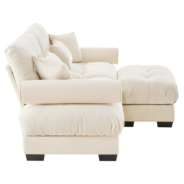 English Elm Over Size Modern Two-Seater Sofa With Ottoman - Luxurious Velvet, Bolster Armrests, Cream Comfort W714S01069-GIGA