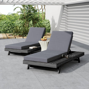 English Elm Lounge Chaise Outdoor Acacia Wood Slatted Frame with Water Resistant Cushion Resort Style Black,Dark Grey N770P442B26G