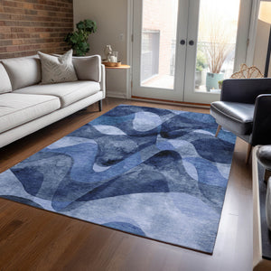 Homeroots 3' X 5' Navy Blue Abstract Washable Non Skid Indoor Outdoor Area Rug Navy Polyester 561600