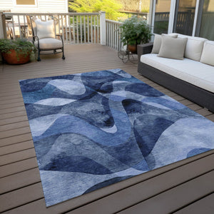Homeroots 5' X 8' Abstract Washable Non-skid Area Rug For Indoor & Outdoor Spaces - Stain Resistant Design Navy Polyester 561601