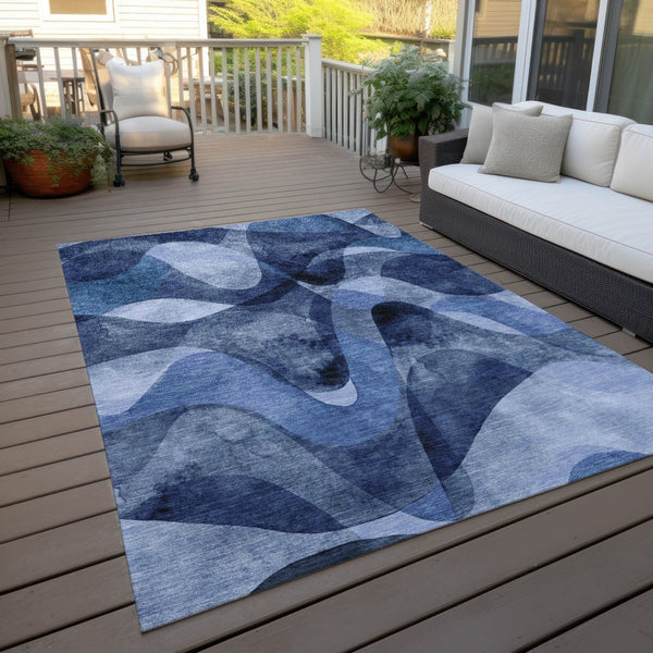 Homeroots 5' X 8' Abstract Washable Non-skid Area Rug For Indoor & Outdoor Spaces - Stain Resistant Design Navy Polyester 561601