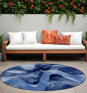 Homeroots 5' X 8' Abstract Washable Non-skid Area Rug For Indoor & Outdoor Spaces - Stain Resistant Design Navy Polyester 561602