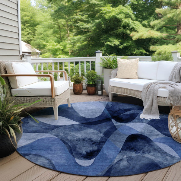 Homeroots 5' X 8' Abstract Washable Non-skid Area Rug For Indoor & Outdoor Spaces - Stain Resistant Design Navy Polyester 561602