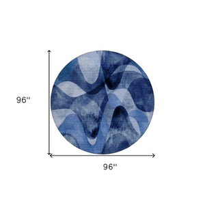 Homeroots 5' X 8' Abstract Washable Non-skid Area Rug For Indoor & Outdoor Spaces - Stain Resistant Design Navy Polyester 561602