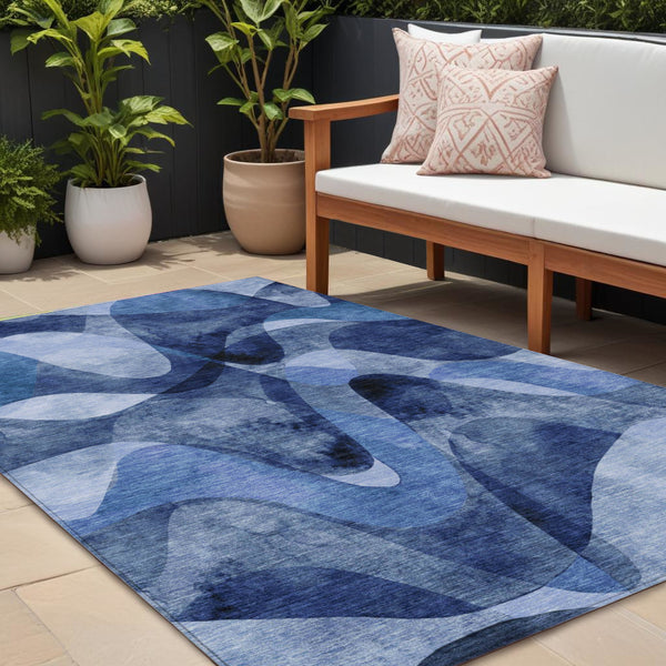 Homeroots 8' X 10' Navy Blue Abstract Washable Non Skid Indoor Outdoor Area Rug Navy Polyester 561603