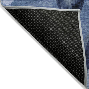 Homeroots 9' X 12' Navy Blue Abstract Washable Non Skid Indoor Outdoor Area Rug Navy Polyester 561604