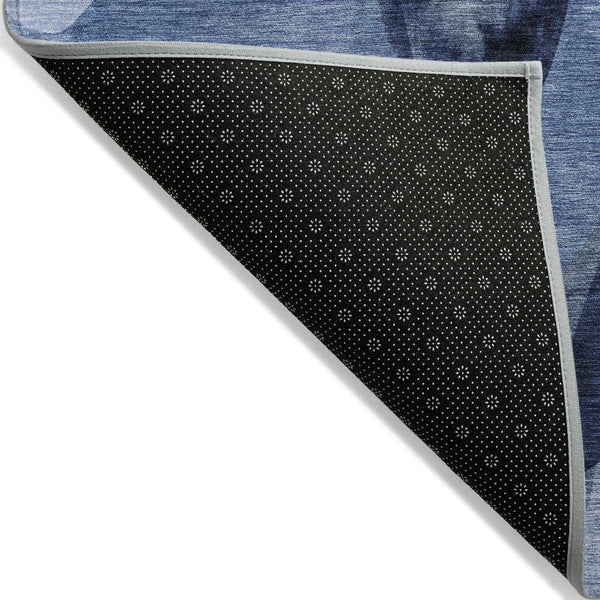 Homeroots 9' X 12' Navy Blue Abstract Washable Non Skid Indoor Outdoor Area Rug Navy Polyester 561604