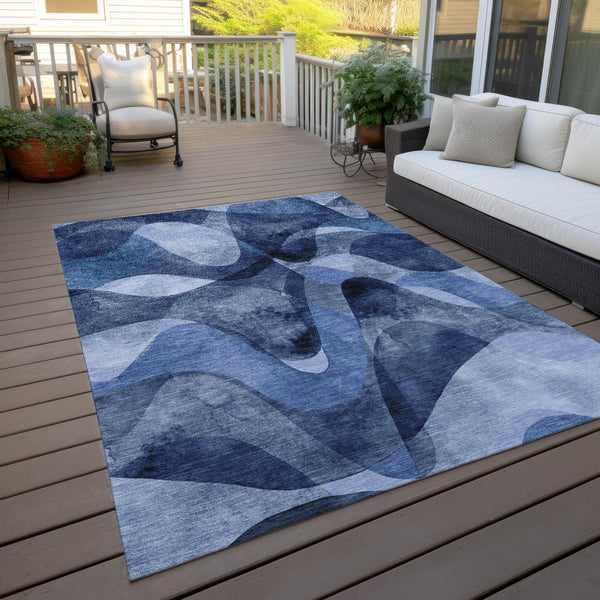 Homeroots 9' X 12' Navy Blue Abstract Washable Non Skid Indoor Outdoor Area Rug Navy Polyester 561604