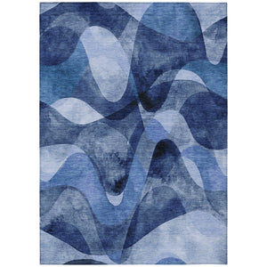 Homeroots 10' X 14' Navy Blue Abstract Washable Non Skid Indoor Outdoor Area Rug Navy Polyester 561605