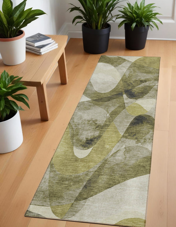 Homeroots 5' X 8' Abstract Washable Non-skid Area Rug For Indoor & Outdoor Spaces - Stain Resistant Design Olive Polyester 561607