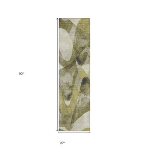 Homeroots 5' X 8' Abstract Washable Non-skid Area Rug For Indoor & Outdoor Spaces - Stain Resistant Design Olive Polyester 561607