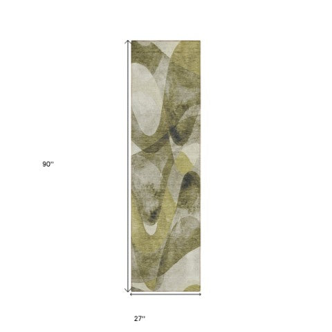Homeroots 5' X 8' Abstract Washable Non-skid Area Rug For Indoor & Outdoor Spaces - Stain Resistant Design Olive Polyester 561607
