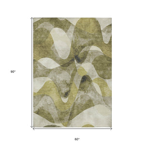 Homeroots 5' X 8' Olive Green Abstract Washable Non Skid Indoor Outdoor Area Rug Olive Polyester 561610