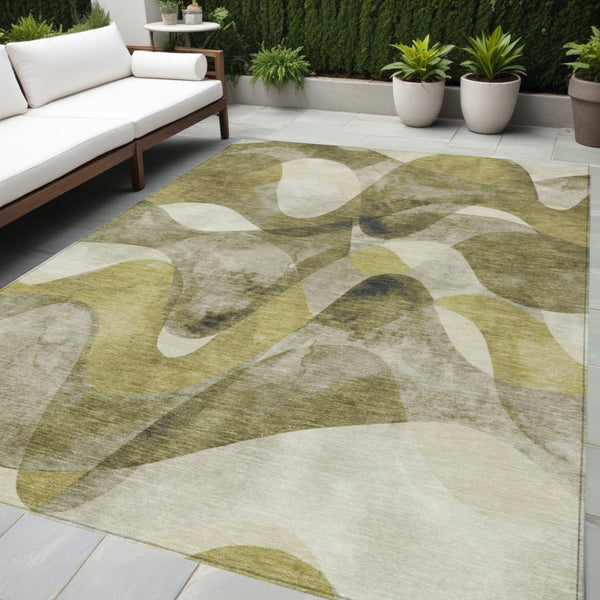 Homeroots 5' X 8' Olive Green Abstract Washable Non Skid Indoor Outdoor Area Rug Olive Polyester 561610