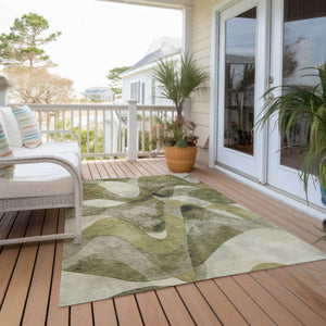 Homeroots 5' X 8' Olive Green Abstract Washable Non Skid Indoor Outdoor Area Rug Olive Polyester 561610