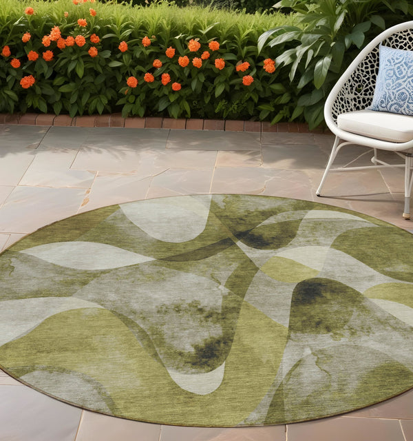 Homeroots 5' X 8' Abstract Washable Non-skid Area Rug For Indoor & Outdoor Spaces - Stain Resistant Design Olive Polyester 561611