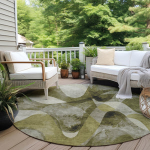 Homeroots 5' X 8' Abstract Washable Non-skid Area Rug For Indoor & Outdoor Spaces - Stain Resistant Design Olive Polyester 561611