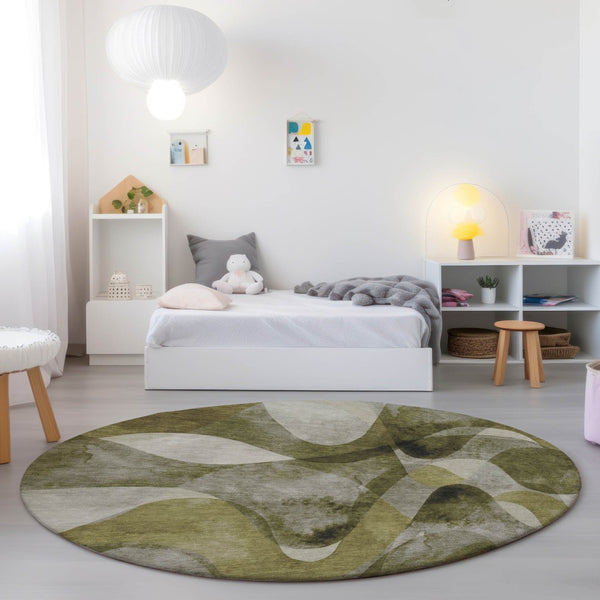 Homeroots 5' X 8' Abstract Washable Non-skid Area Rug For Indoor & Outdoor Spaces - Stain Resistant Design Olive Polyester 561611