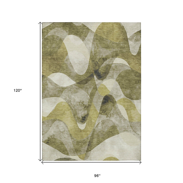 Homeroots 8' X 10' Olive Green Abstract Washable Non Skid Indoor Outdoor Area Rug Olive Polyester 561612