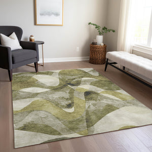 Homeroots 8' X 10' Olive Green Abstract Washable Non Skid Indoor Outdoor Area Rug Olive Polyester 561612