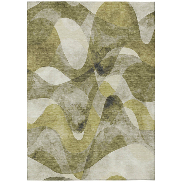 Homeroots 10' X 14' Olive Green Abstract Washable Non Skid Indoor Outdoor Area Rug Olive Polyester 561614