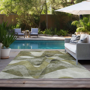 Homeroots 10' X 14' Olive Green Abstract Washable Non Skid Indoor Outdoor Area Rug Olive Polyester 561614