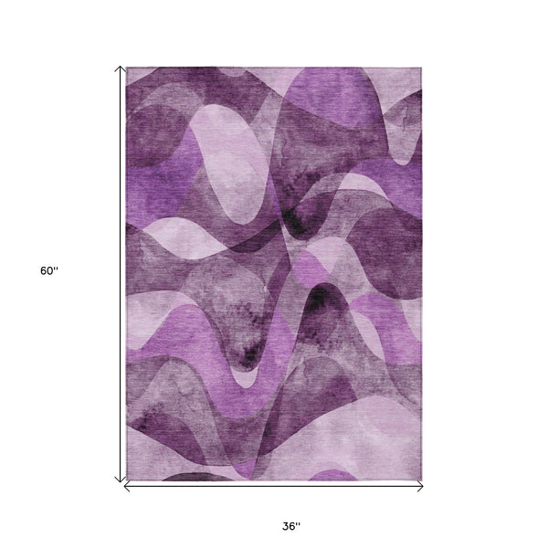 Homeroots 3' X 5' Purple Abstract Washable Non Skid Indoor Outdoor Area Rug Purple Polyester 561618