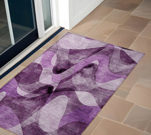 Homeroots 3' X 5' Purple Abstract Washable Non Skid Indoor Outdoor Area Rug Purple Polyester 561618