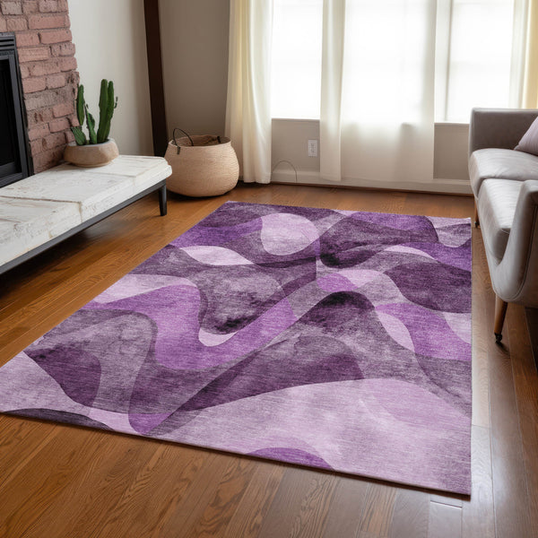 Homeroots 3' X 5' Purple Abstract Washable Non Skid Indoor Outdoor Area Rug Purple Polyester 561618