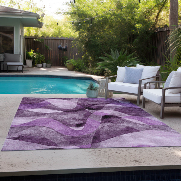 Homeroots 3' X 5' Purple Abstract Washable Non Skid Indoor Outdoor Area Rug Purple Polyester 561618