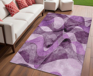 Homeroots 5' X 8' Abstract Washable Non-skid Area Rug For Indoor & Outdoor Spaces - Stain Resistant Design Purple Polyester 561619