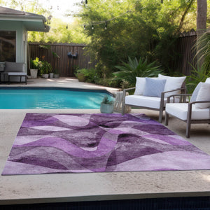 Homeroots 5' X 8' Abstract Washable Non-skid Area Rug For Indoor & Outdoor Spaces - Stain Resistant Design Purple Polyester 561619