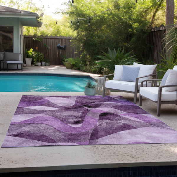 Homeroots 5' X 8' Abstract Washable Non-skid Area Rug For Indoor & Outdoor Spaces - Stain Resistant Design Purple Polyester 561619