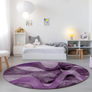 Homeroots 8' X 8' Purple Round Abstract Washable Non Skid Indoor Outdoor Area Rug Purple Polyester 561620