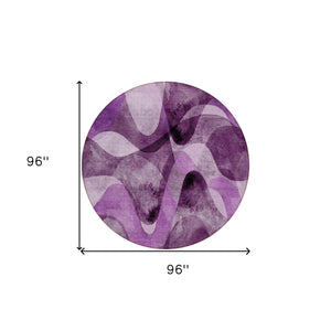 Homeroots 8' X 8' Purple Round Abstract Washable Non Skid Indoor Outdoor Area Rug Purple Polyester 561620