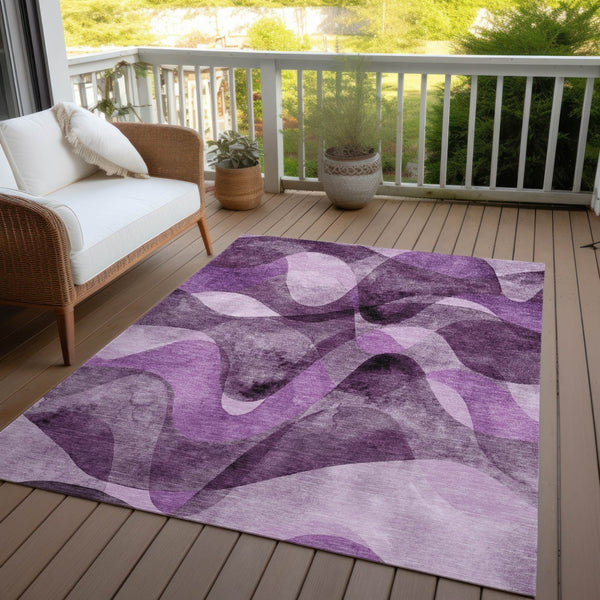 Homeroots 5' X 8' Abstract Washable Non-skid Area Rug For Indoor & Outdoor Spaces - Stain Resistant Design Purple Polyester 561621
