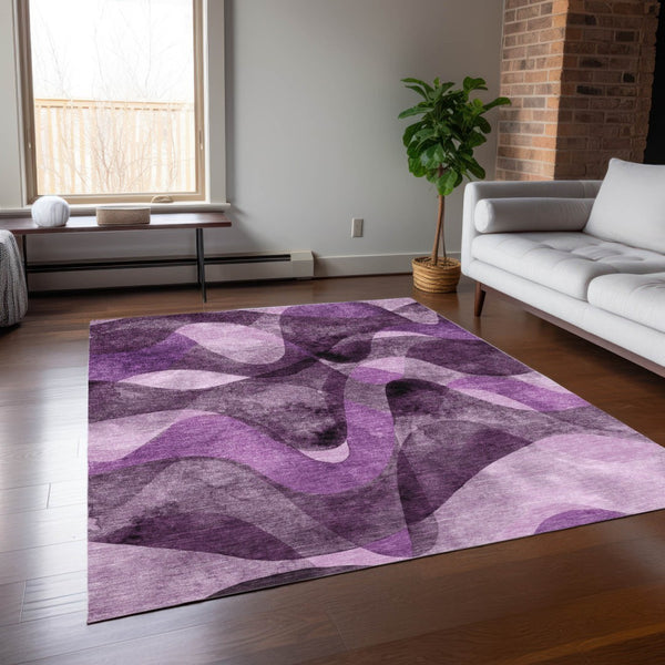 Homeroots 5' X 8' Abstract Washable Non-skid Area Rug For Indoor & Outdoor Spaces - Stain Resistant Design Purple Polyester 561621