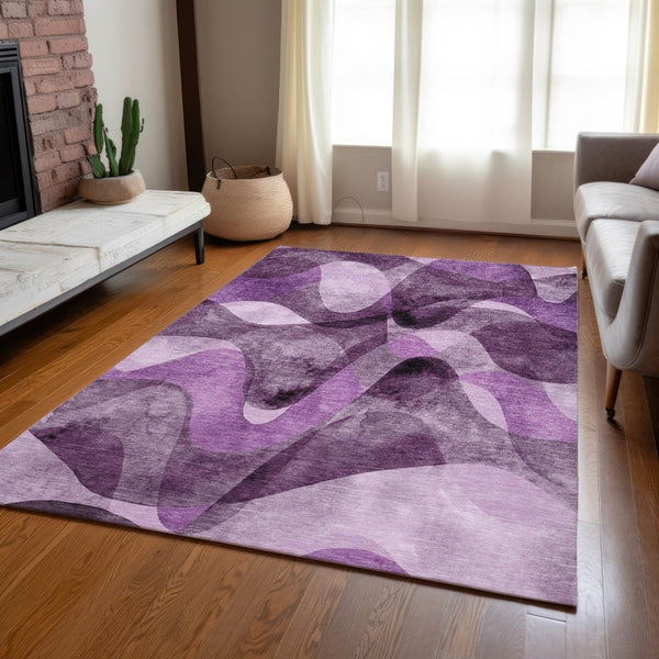 Homeroots 5' X 8' Abstract Washable Non-skid Area Rug For Indoor & Outdoor Spaces - Stain Resistant Design Purple Polyester 561621
