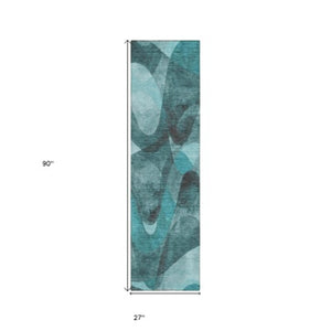 Homeroots 5' X 8' Abstract Washable Non-skid Area Rug For Indoor & Outdoor Spaces - Stain Resistant Design Teal Polyester 561625