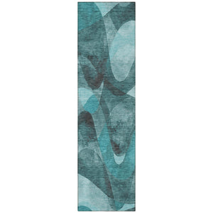 Homeroots 5' X 8' Abstract Washable Non-skid Area Rug For Indoor & Outdoor Spaces - Stain Resistant Design Teal Polyester 561625