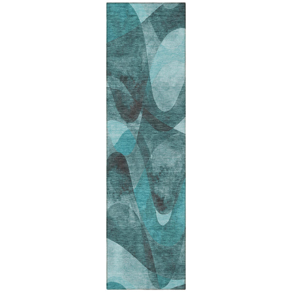 Homeroots 5' X 8' Abstract Washable Non-skid Area Rug For Indoor & Outdoor Spaces - Stain Resistant Design Teal Polyester 561625