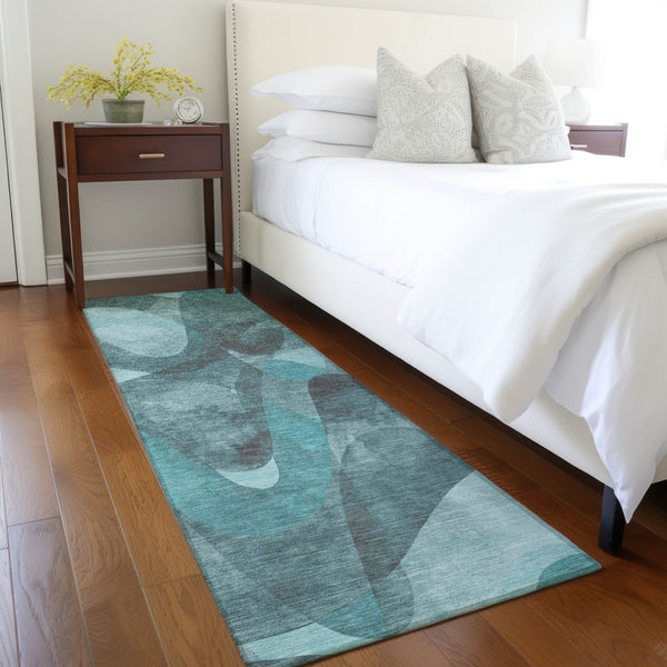 Homeroots 5' X 8' Abstract Washable Non-skid Area Rug For Indoor & Outdoor Spaces - Stain Resistant Design Teal Polyester 561625