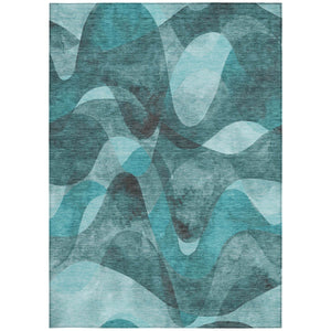 Homeroots 5' X 8' Abstract Washable Non-skid Area Rug For Indoor & Outdoor Spaces - Stain Resistant Design Teal Polyester 561627