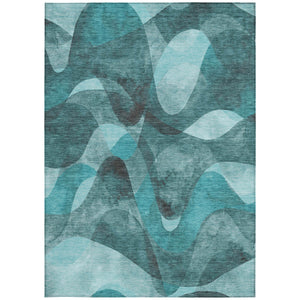Homeroots 5' X 8' Teal Abstract Washable Non Skid Indoor Outdoor Area Rug Teal Polyester 561628