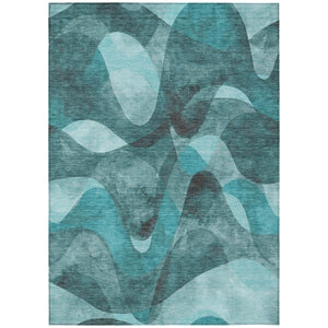 Homeroots 5' X 8' Teal Abstract Washable Non Skid Indoor Outdoor Area Rug Teal Polyester 561628