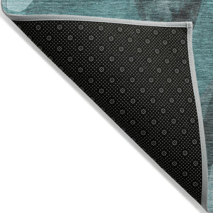 HomeRoots 5' X 8' Abstract Washable Non-Skid Area Rug - Perfect for Indoor or Outdoor Spaces, Stain-Resistant Teal 561629