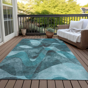 Homeroots 8' X 10' Teal Abstract Washable Non Skid Indoor Outdoor Area Rug Teal Polyester 561630